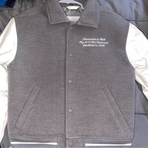 Abercrombie & Fitch Gray and Cream Varsity Jacket